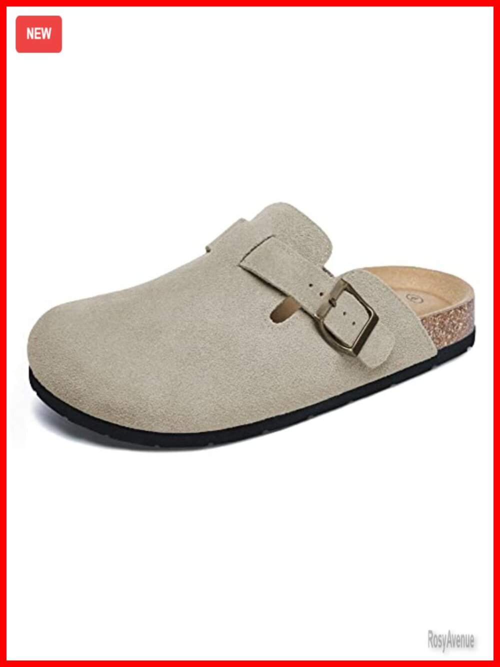 Genuine Suede Clogs with Arch Support Adjustable Buckle Slip-On Shoes
